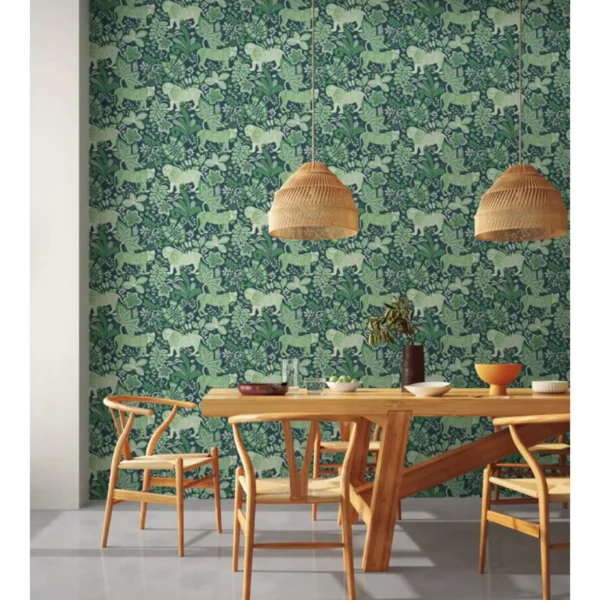 Rumble In The Jungle Wallpaper - Midnight / Mint Leaf from