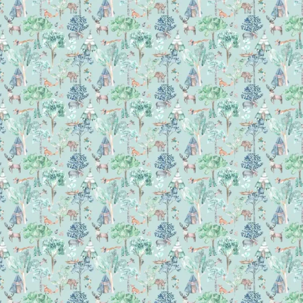 Woodland Adventures Wallpaper - Aqua from