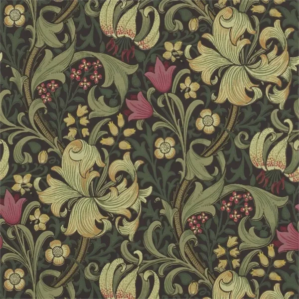black-grey botanical wallpaper from william morris & co