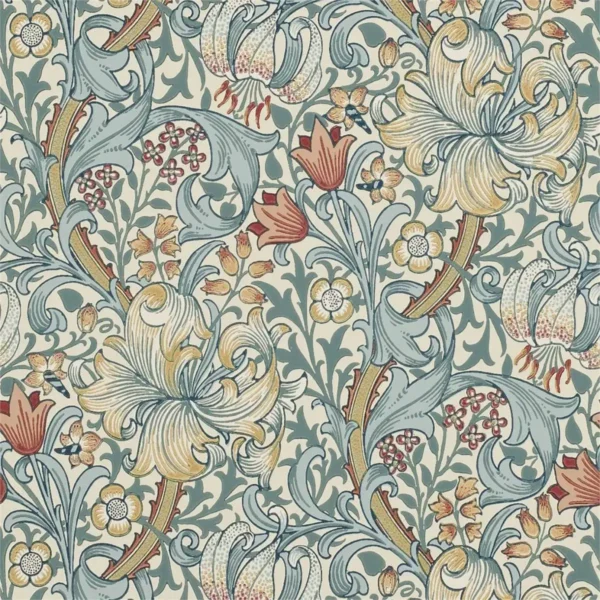Golden Lily Wallpaper - Slate / Manilla by blue botanical wallpaper from william morris & co