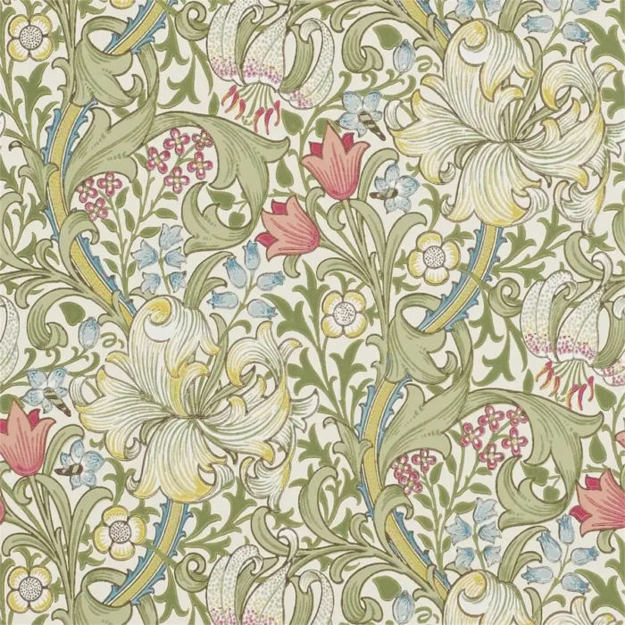Golden Lily Wallpaper - Green / Red swatch
