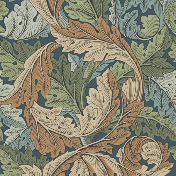 Acanthus Wallpaper - Slate Blue / Thyme by multicolour botanical wallpaper from william morris & co
