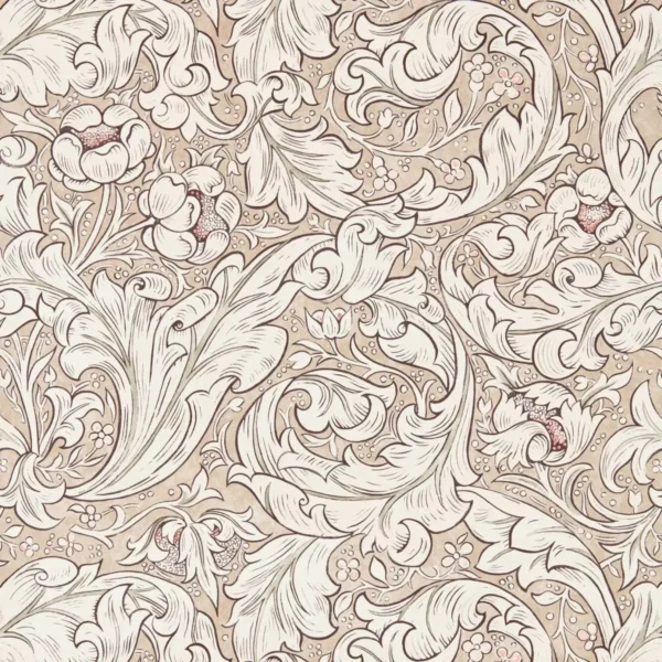 Bachelors Button Wallpaper - Linen / Coral (Price per Mtr) by neutral botanical wallpaper from william morris & co