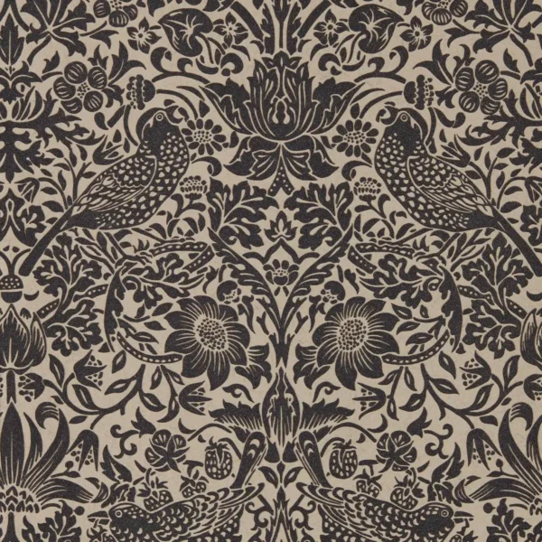 Pure Strawberry Thief Wallpaper - Gilver / Graphite (Beaded) by black-grey animal wallpaper from william morris & co
