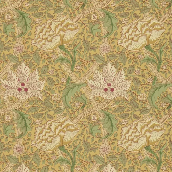 Windrush Wallpaper - Gold / Thyme by green botanical wallpaper from william morris & co