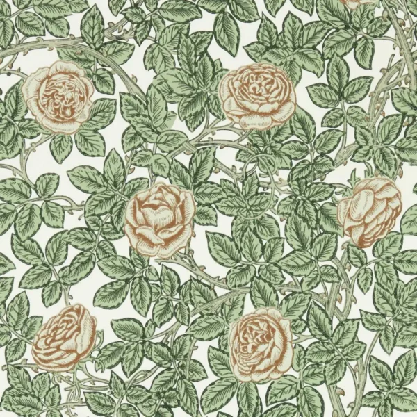 Rambling Rose Wallpaper - Leafy Arbour / Pearwood by green botanical wallpaper from william morris & co