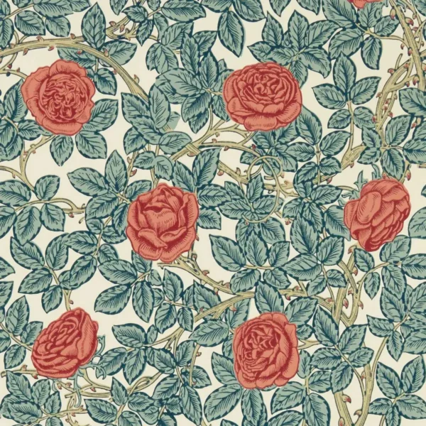 Rambling Rose Wallpaper - Emery Blue / Madder by blue botanical wallpaper from william morris & co