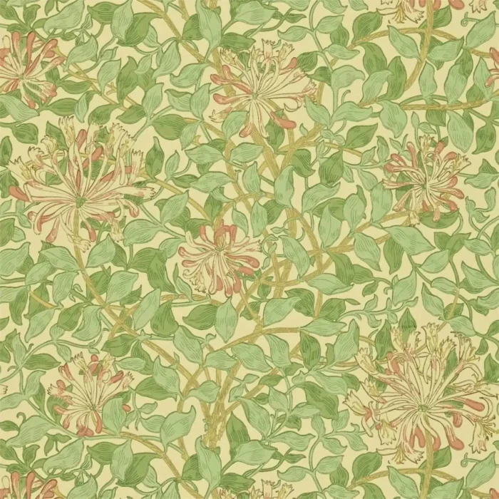 Honeysuckle Wallpaper - Green / Beige / Pink swatch