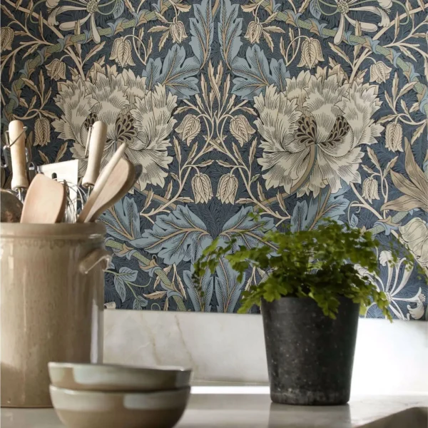 Honeysuckle & Tulip Wallpaper - Woad / Thyme by Honeysuckle & Tulip Wallpaper - Woad / Thyme from