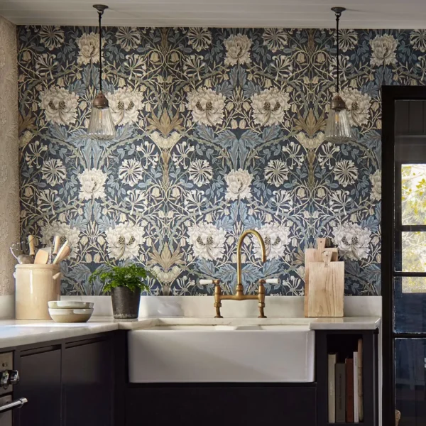 Honeysuckle & Tulip Wallpaper - Woad / Thyme by Honeysuckle & Tulip Wallpaper - Woad / Thyme from