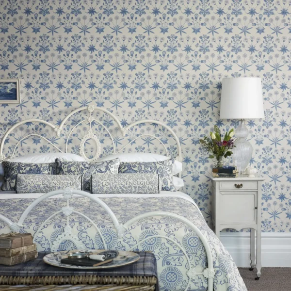 Daisy Wallpaper - Blue / Ivory by Daisy Wallpaper - Blue / Ivory from