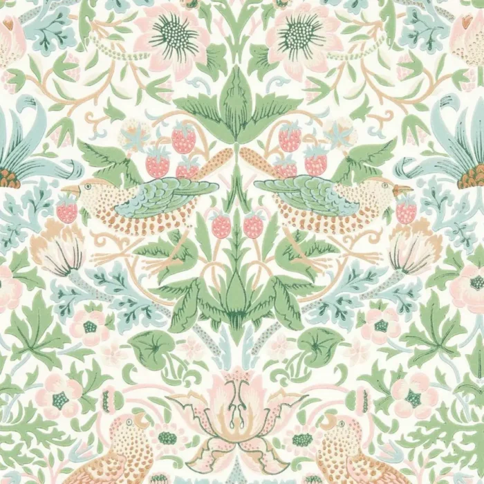 Simply Strawberry Thief Wallpaper - Cochineal Pink swatch