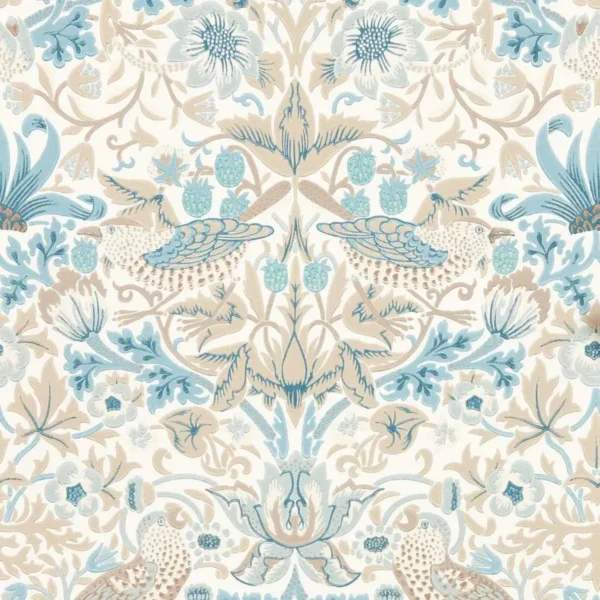 Simply Strawberry Thief Wallpaper - Slate / Vellum by blue botanical wallpaper from william morris & co