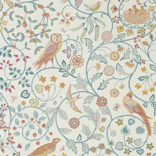 Newill Wallpaper - Indigo Saffron by multicolour animal wallpaper from william morris & co