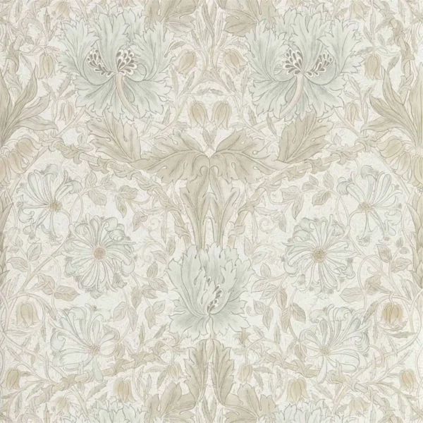 Pure Honeysuckle & Tulip Wallpaper - Linen by black-grey botanical wallpaper from william morris & co