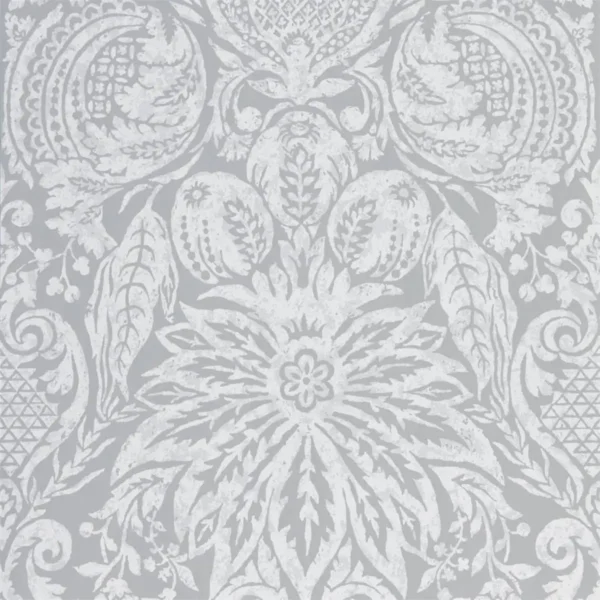Mitford Damask Wallpaper - Empire Grey by black-grey botanical wallpaper from zoffany
