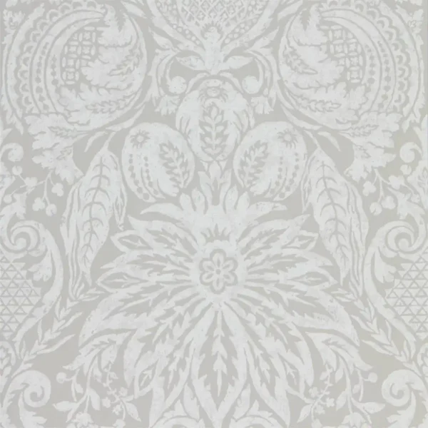 Mitford Damask Wallpaper - Platinum Grey by black-grey botanical wallpaper from zoffany