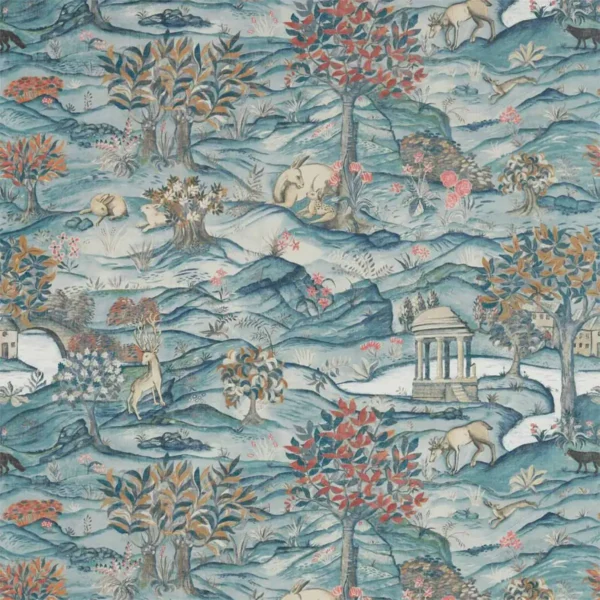 Stand Wood Wallpaper - Teal / Velvet Blue by blue animal wallpaper from zoffany