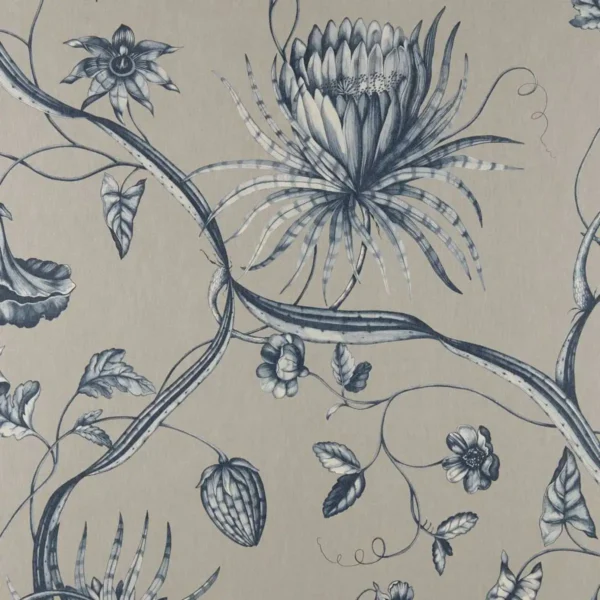 Phaedra Wallpaper - Prussian Blue by black-grey botanical wallpaper from zoffany