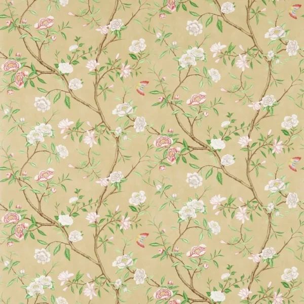 Nostell Priory Wallpaper - Old Gold / Green by multicolour botanical wallpaper from zoffany