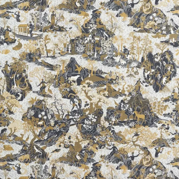Avalonis Wallpaper - Vine Black / Gold by white animal wallpaper from zoffany