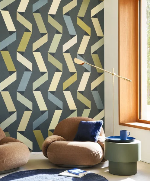 Ribbon Game Wallpaper - Bleu by blue geometric wallpaper