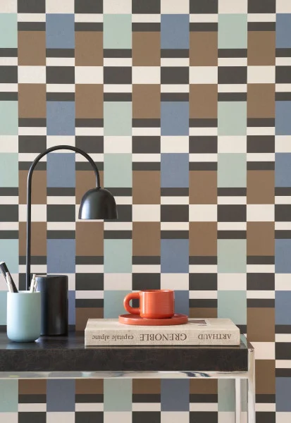 Chess Game Wallpaper - Marron / Bleu by blue geometric wallpaper