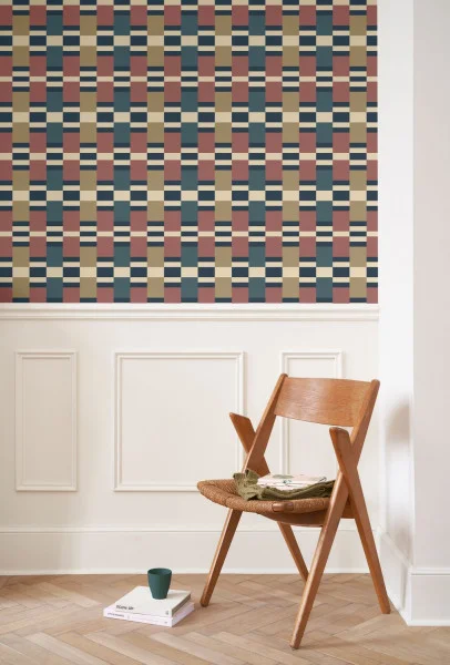 Chess Game Wallpaper - Bordeaux / Bleu by multicolour geometric wallpaper
