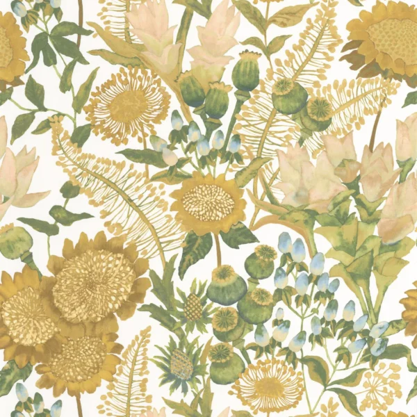 Saint Paul De Vence Wallpaper - Vert Anis / Jaune Soleil by yellow botanical wallpaper from casadeco