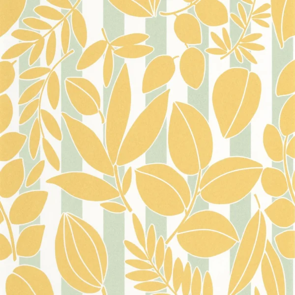 Ramatuelle Wallpaper - Jaune Citron / Bleu Ciel by yellow botanical wallpaper from casadeco