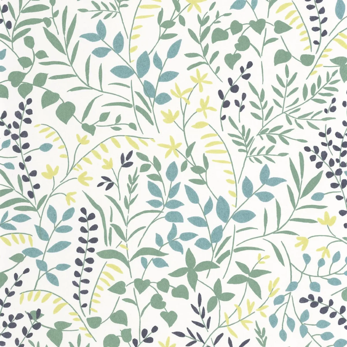 La Bastide Wallpaper - Bleu Mediterranee / Anis by blue botanical wallpaper from casadeco