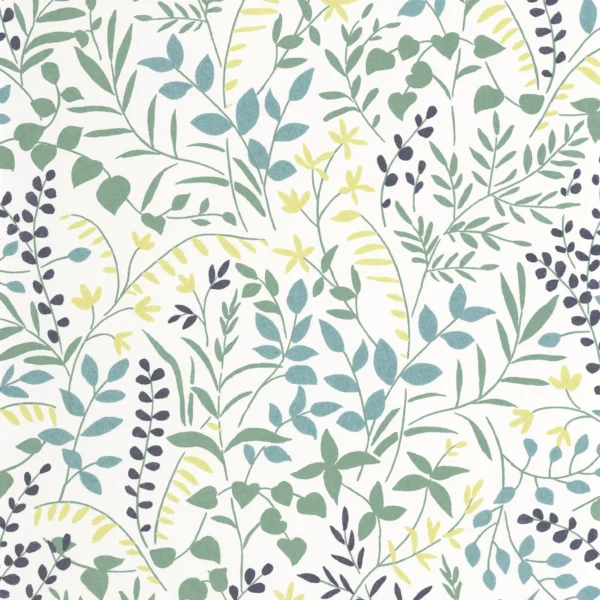 La Bastide Wallpaper - Bleu Mediterranee / Anis by blue botanical wallpaper from casadeco