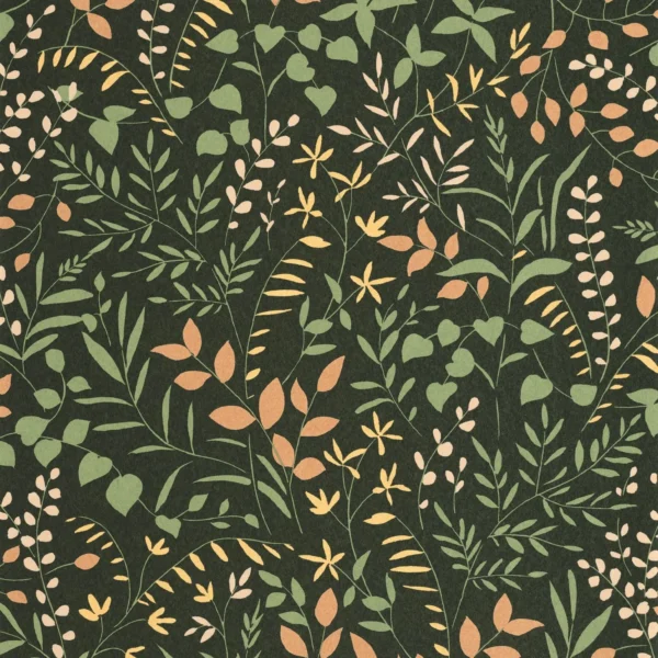 La Bastide Wallpaper - Vert Forêt / Terracotta by green botanical wallpaper from casadeco