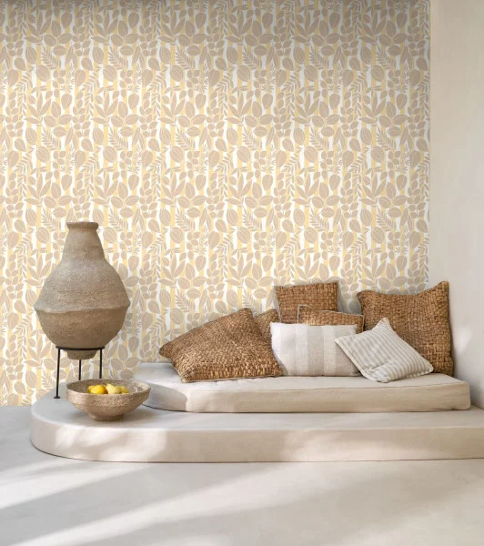 Ramatuelle Wallpaper - Vert Olive / Sable by green botanical wallpaper