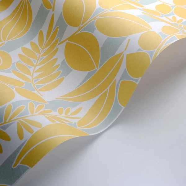 Ramatuelle Wallpaper - Jaune Citron / Bleu Ciel by yellow botanical wallpaper