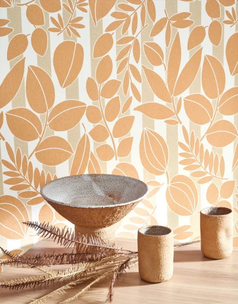 Ramatuelle Wallpaper - Abricot / Sable by orange botanical wallpaper
