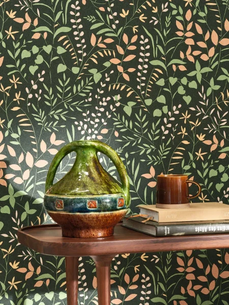 La Bastide Wallpaper - Vert Forêt / Terracotta by green botanical wallpaper