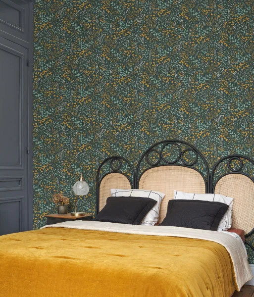La Bastide Wallpaper - Lagon / Ocre by blue botanical wallpaper
