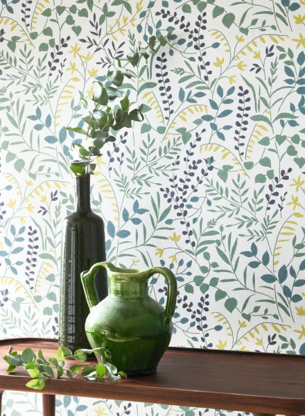 La Bastide Wallpaper - Bleu Mediterranee / Anis by blue botanical wallpaper