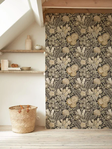 Saint Paul De Vence Wallpaper - Ficelle / Ardoise by brown botanical wallpaper