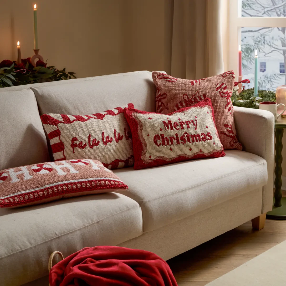 Candy Canes Tufted 45Cm Cushion - Pink / Red by Candy Canes Tufted 45Cm Cushion - Pink / Red from