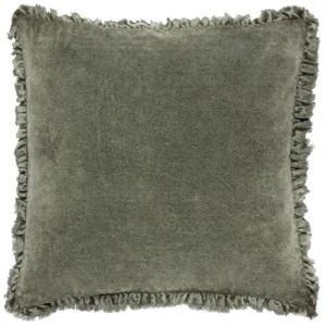 Bertie Washed Cotton Velvet 45cm Cushion - Moss