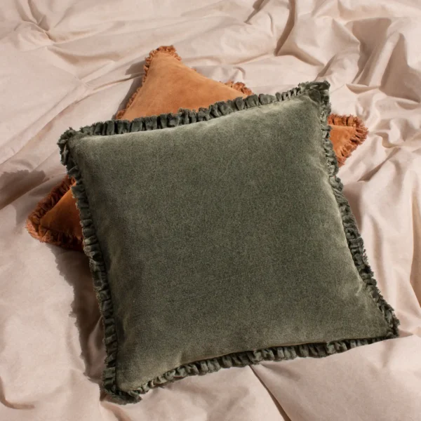 Bertie Washed Cotton Velvet 45cm Cushion - Moss by Bertie Washed Cotton Velvet 45cm Cushion - Moss from