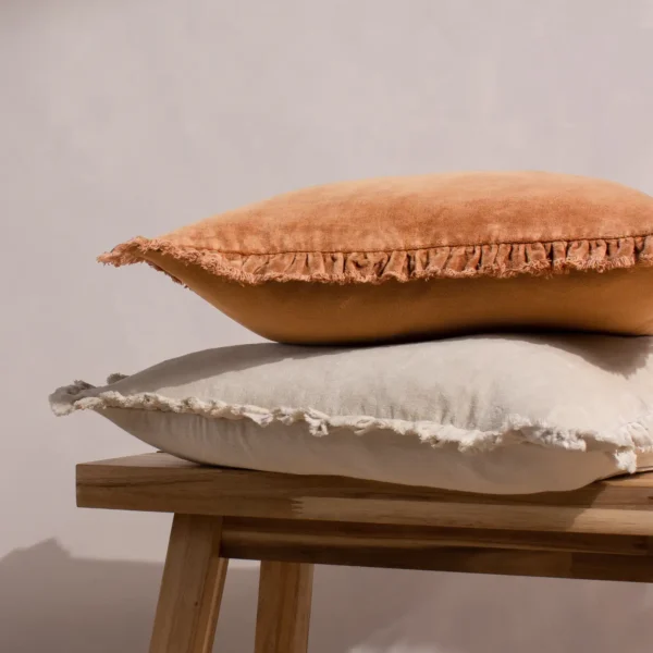 Bertie Washed Cotton Velvet 45cm Cushion - Natural from