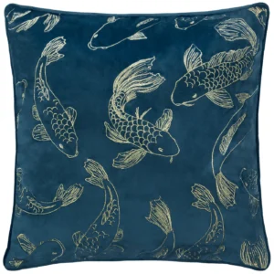 Koi Pond Embroidery Velvet 50cm Cushion Navy