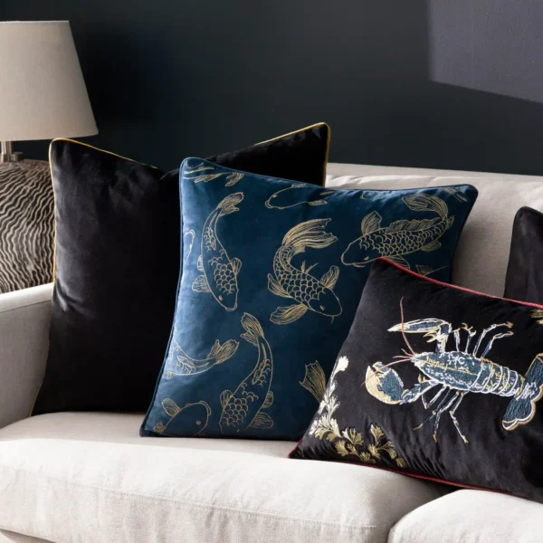 Koi Pond Embroidery Velvet 50cm Cushion Navy by Koi Pond Embroidery Velvet 50cm Cushion Navy from