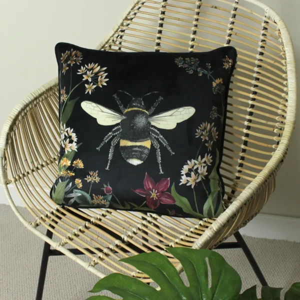 Midnight Garden Bee 43cm Cushion - Black by Midnight Garden Bee 43cm Cushion - Black from