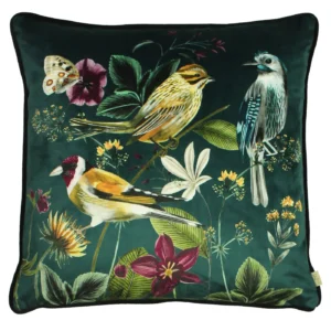 Midnight Garden Birds 43cm Cushion - Green