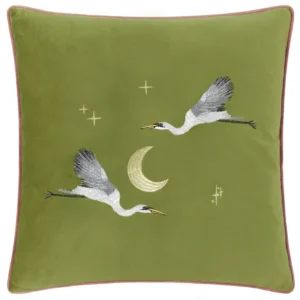 Moonlit Flight Velvet 45cm Cushion - Olive