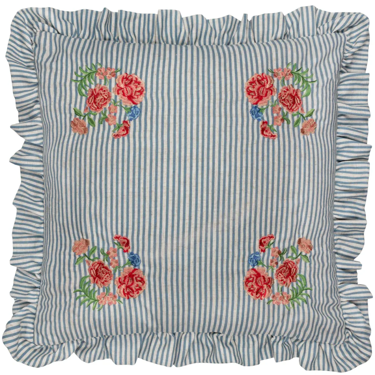 Martha Embroidered Ruffle 50cm Cushion - Blue by Martha Embroidered Ruffle 50cm Cushion - Blue from